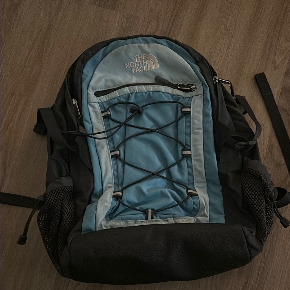 The North Face Grey and Light Blue Backpack